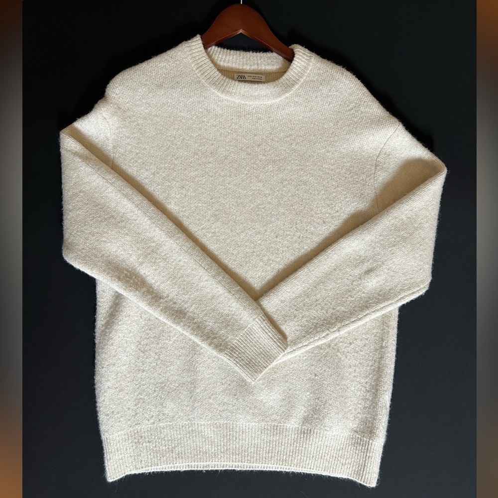 Zara Cream Crewneck Sweater for Men